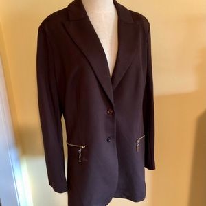 DG2 Diane Gilman Ponte Knit Boyfriend Blazer Brown #501622